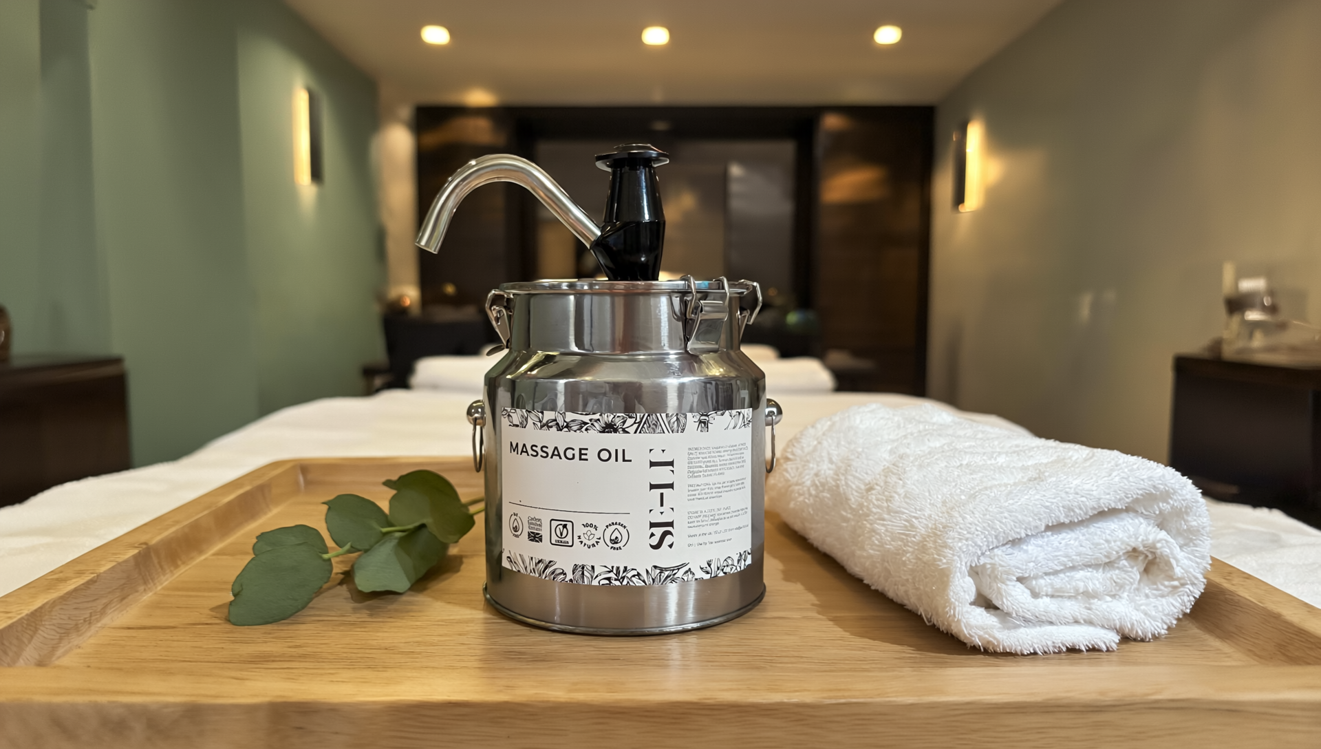 An elegant SE-LF reusable container in a calm spa setting, representing the new standard in sustainable, zero-waste professional treatments.